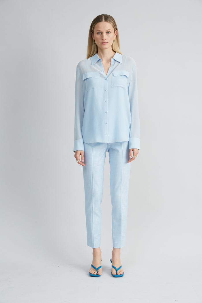 Elie Tahari Silk Utility Texture Shirt MIST BLUE