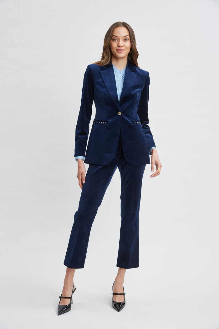 Elie Tahari Single Button Velvet Blazer MIDNIGHT