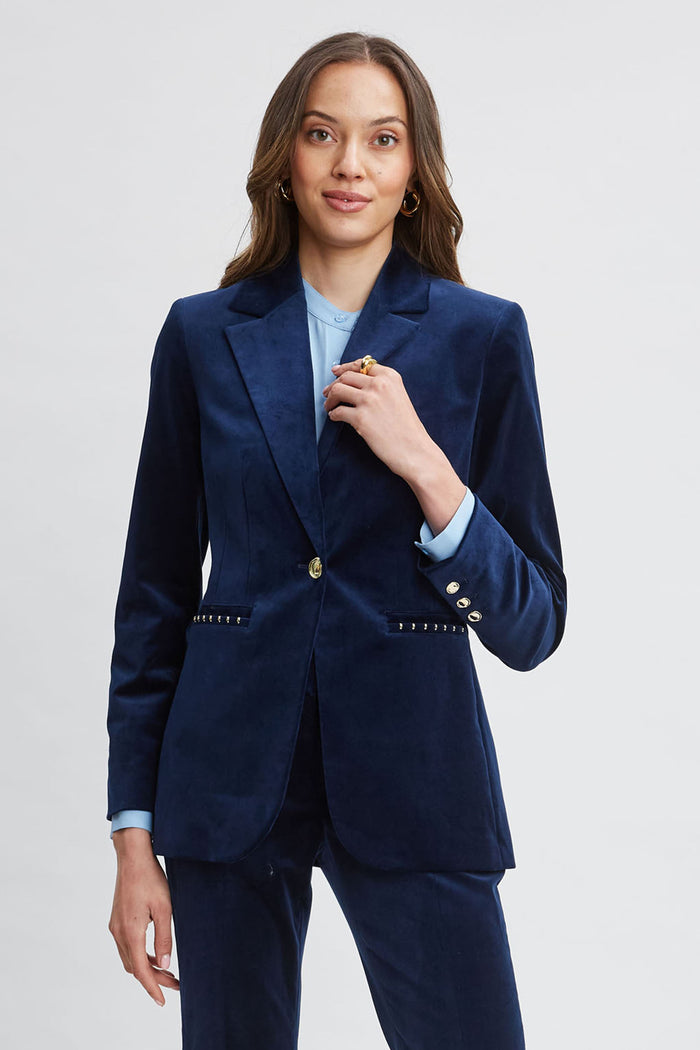 elie tahari Single Button Velvet Blazer MIDNIGHT