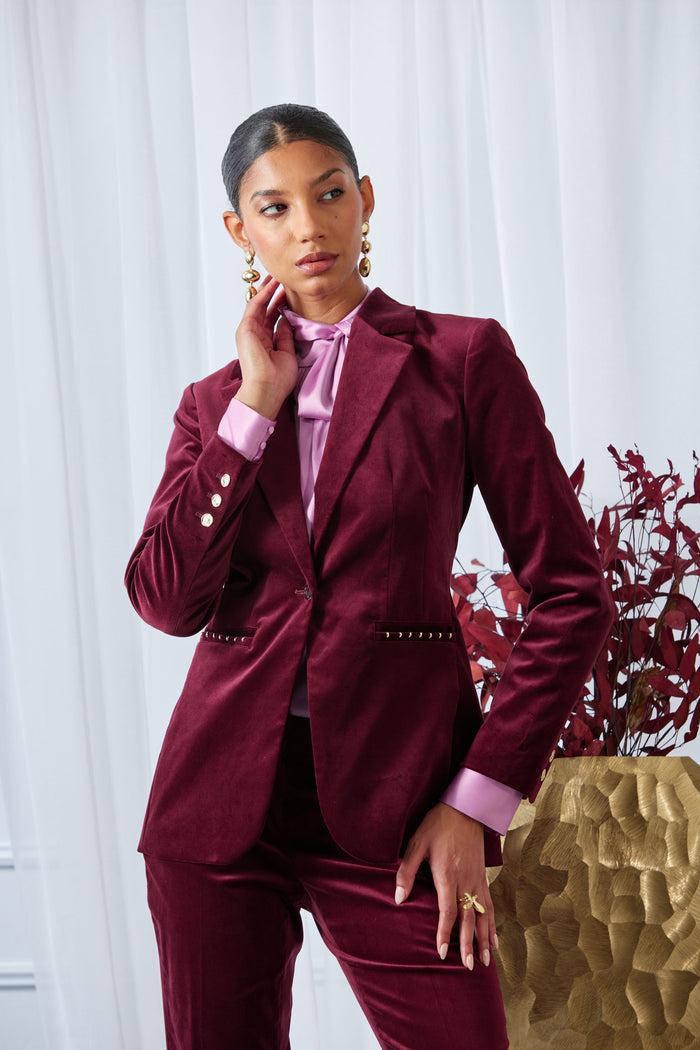 Elie Tahari Single Button Velvet Blazer SANGRIA