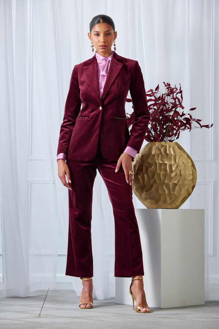 Elie Tahari Single Button Velvet Blazer SANGRIA