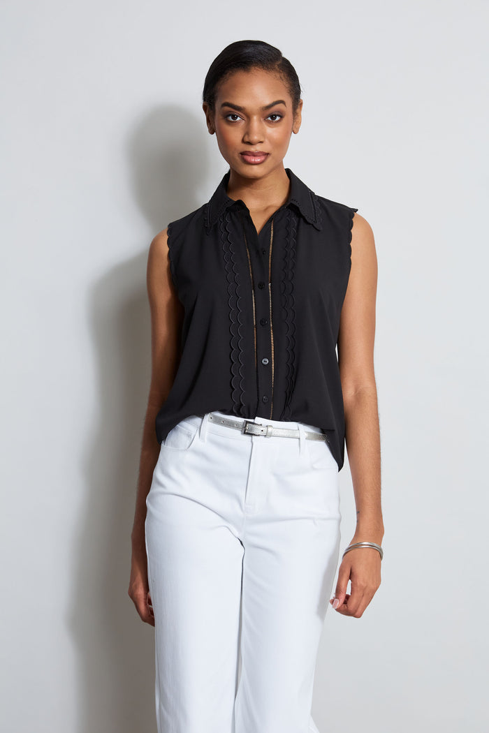 elie tahari Sleeveless Button-Down Shirt NOIR