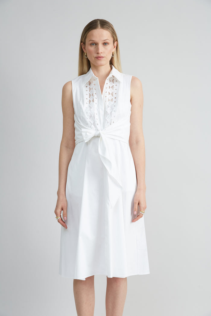 Elie Tahari Sleeveless Cotton Tie Dress WHITE