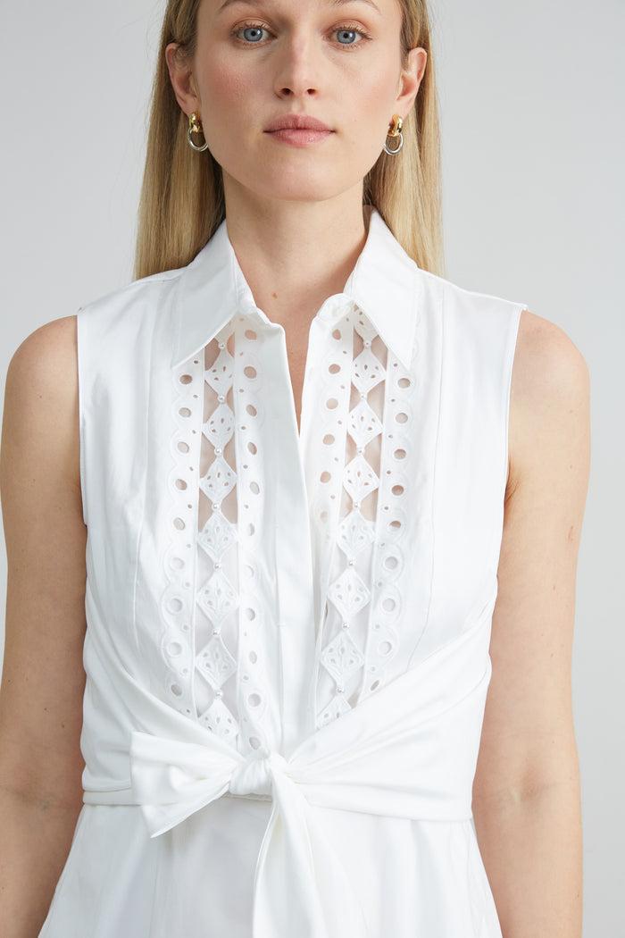 Elie Tahari Sleeveless Cotton Tie Dress WHITE