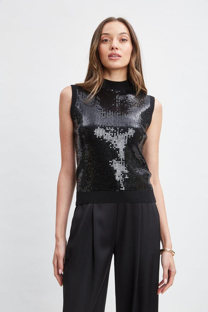 elie tahari Sleeveless Pave Sequin Sweater BLACK
