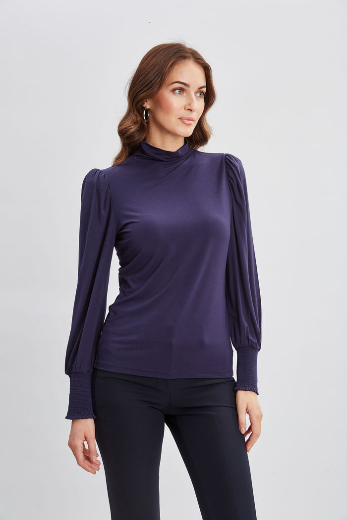 elie tahari Smocked Turtleneck Knit STARGAZER
