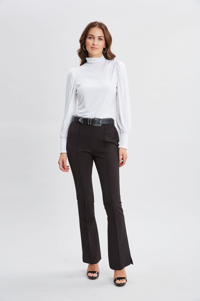 Elie Tahari Smocked Turtleneck Knit WHITE