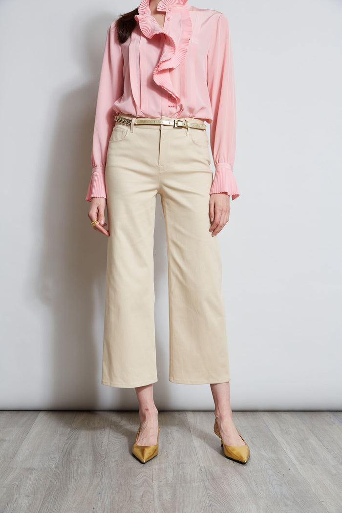 elie tahari Stretch Denim Wide Leg Pant DRIFTWOOD