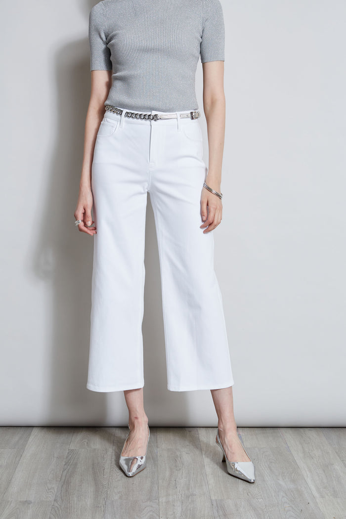 elie tahari Stretch Denim Wide Leg Pant WHITE