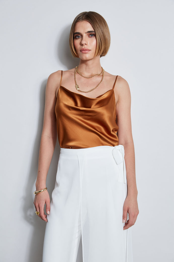 elie tahari Stretch Silk Satin Cami COPPER