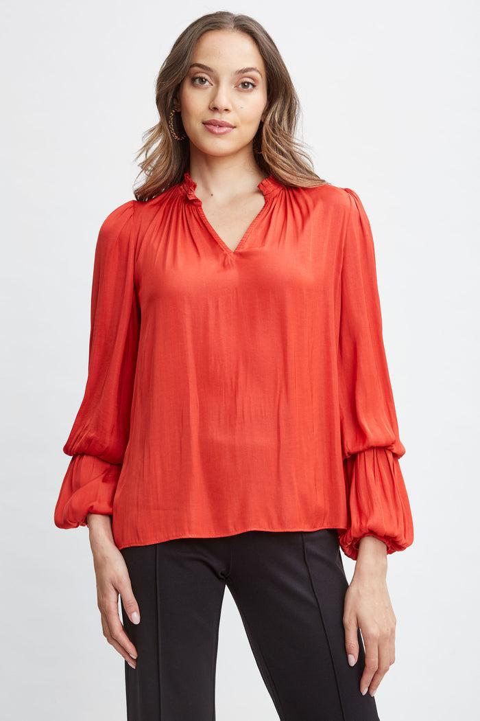 elie tahari T-Tahari Airflow Split Shirt TOMATO