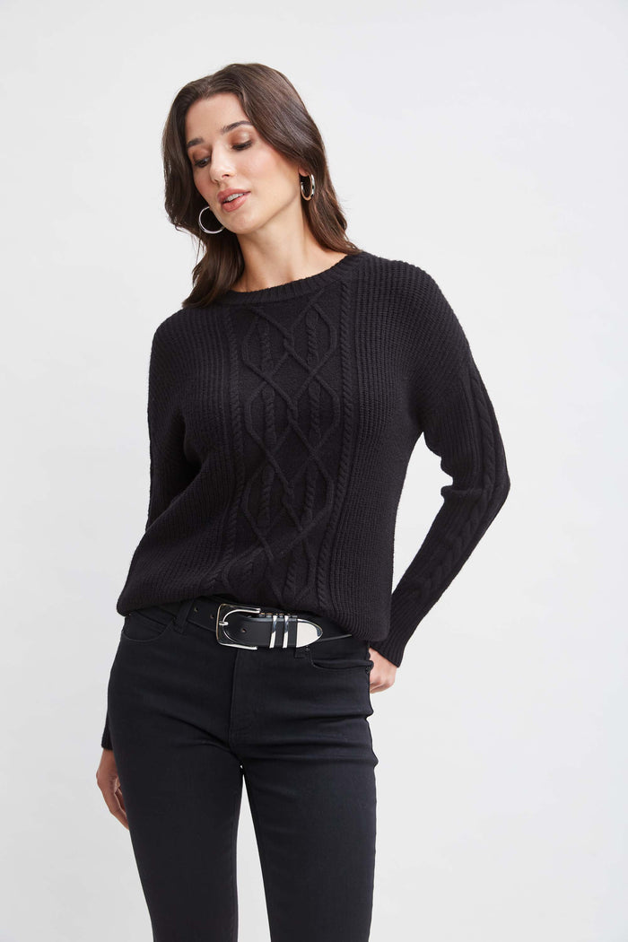 elie tahari T-Tahari Cable Knit Sweater BLACK