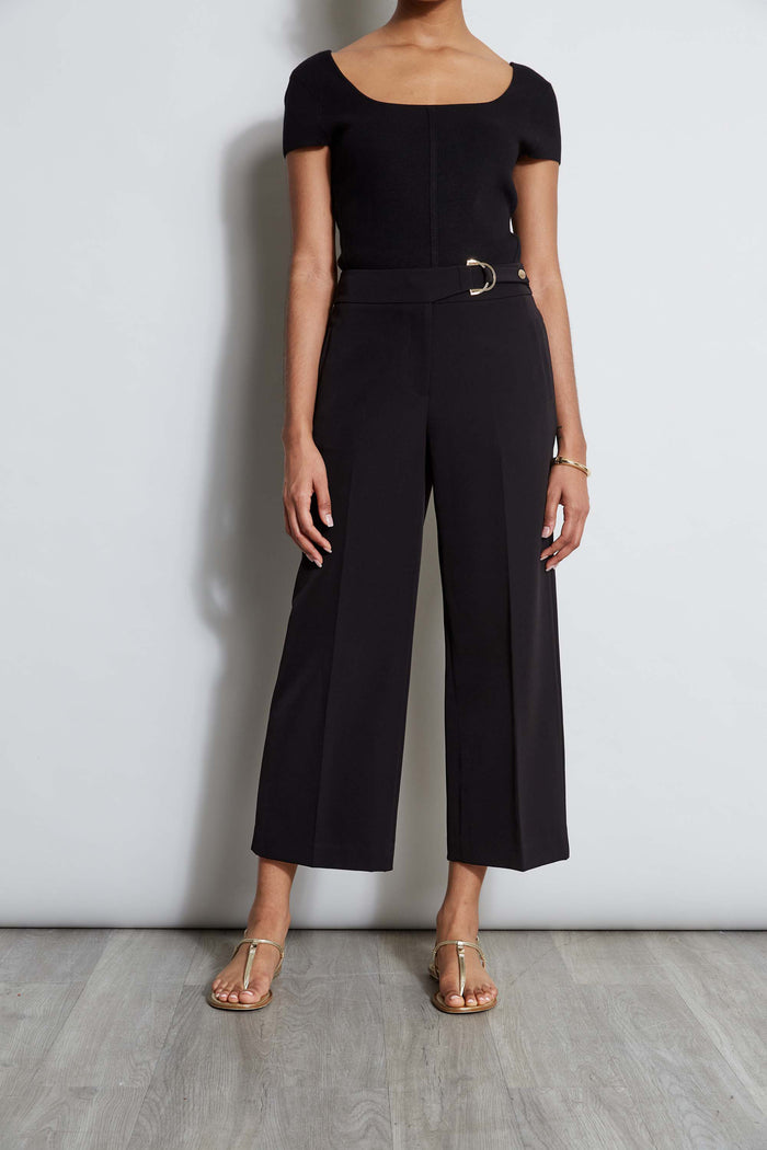 elie tahari T-Tahari Cropped Wide Leg Pant BLACK