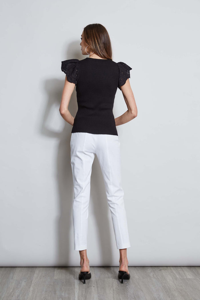 Elie Tahari T-Tahari Lace Sleeve Knit BLACK