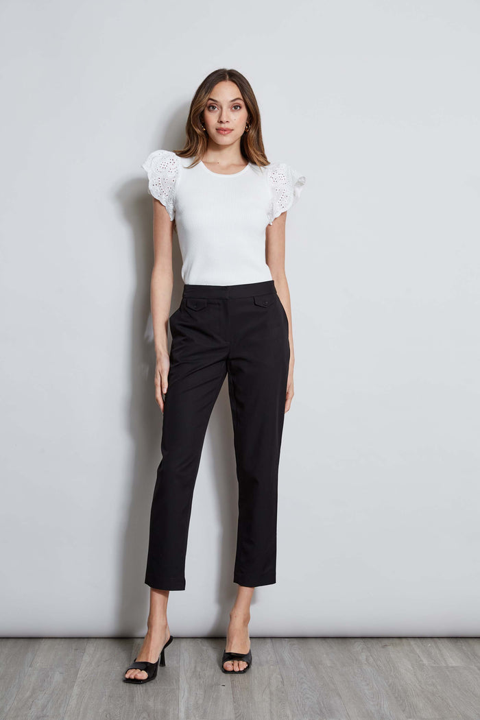 Elie Tahari T-Tahari Lace Sleeve Knit WHITE STAR