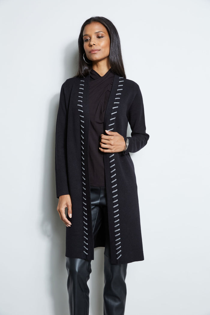 elie tahari T-Tahari Long Stitched Cardigan BLACK