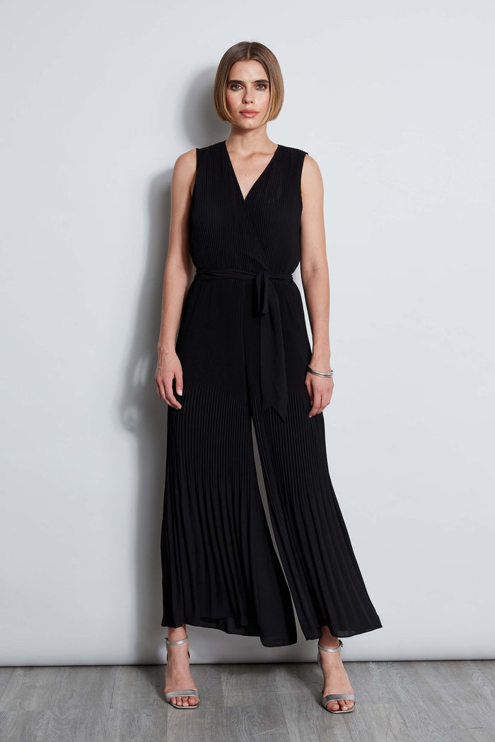elie tahari T-Tahari Pleated Jumpsuit BLACK