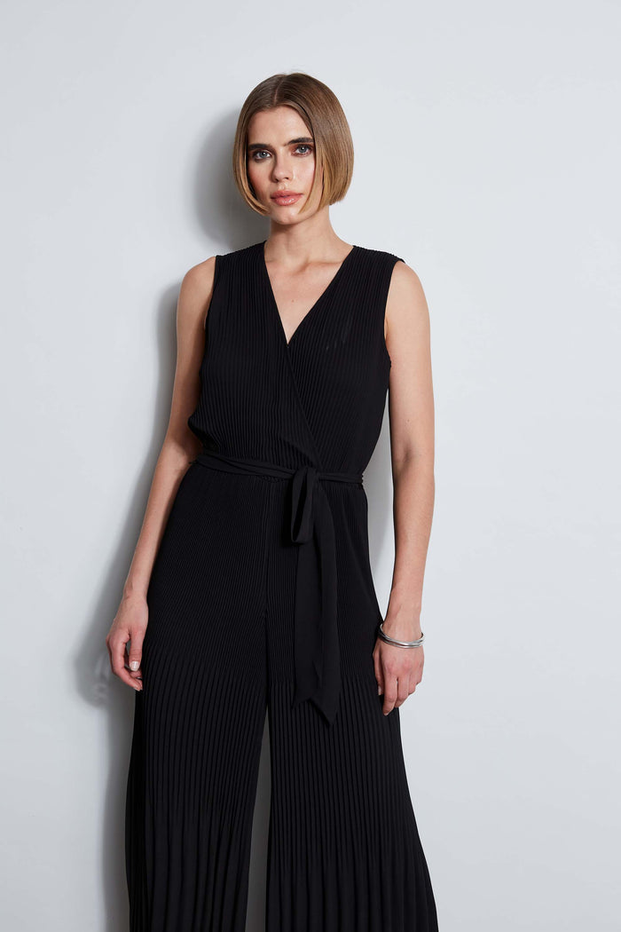 Elie Tahari T-Tahari Pleated Jumpsuit BLACK