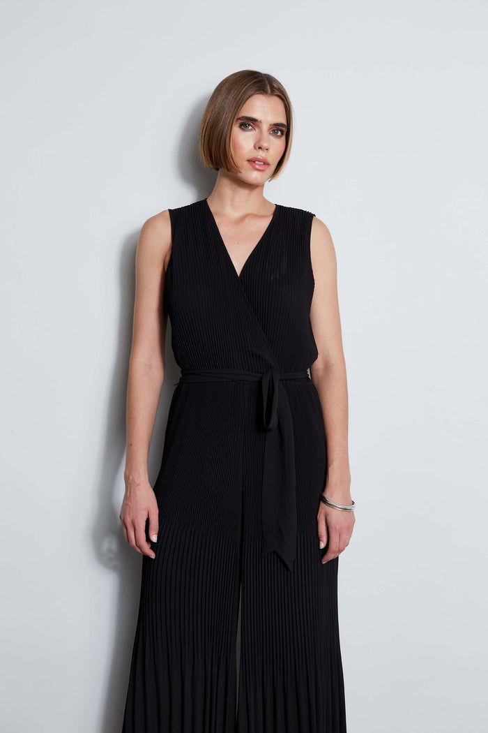 Elie Tahari T-Tahari Pleated Jumpsuit BLACK