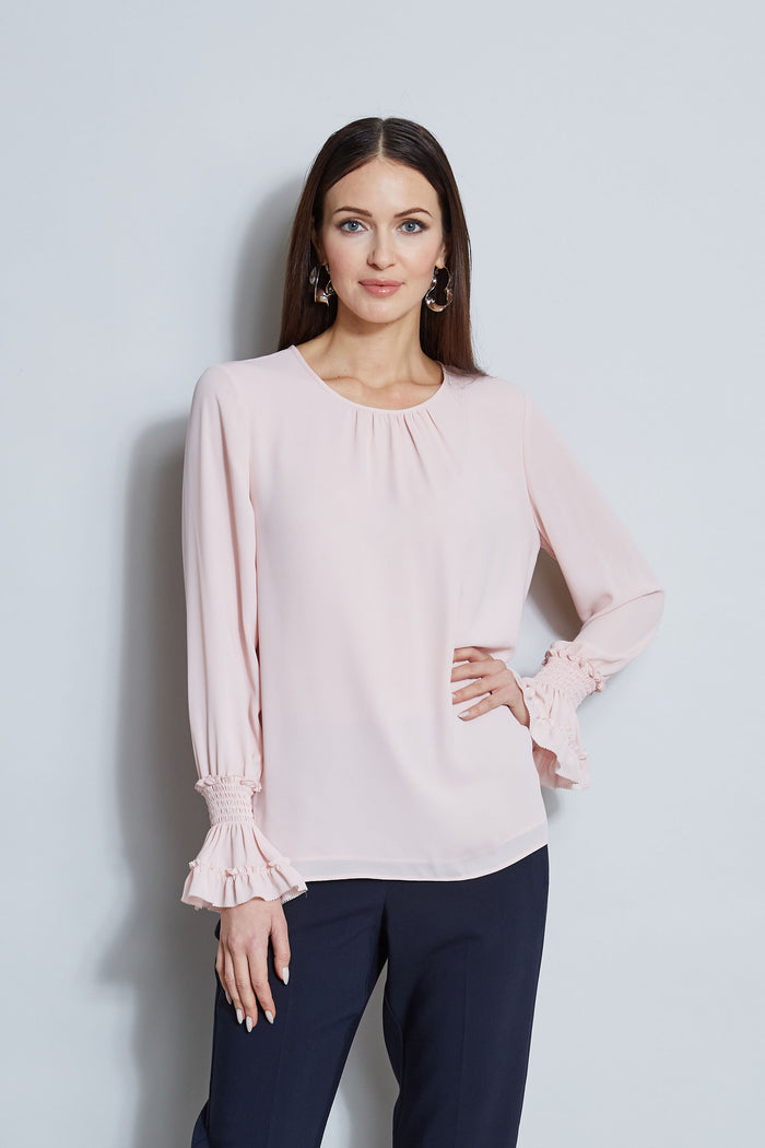 elie tahari T-Tahari Ruffle Cuff Shirt SOFT SHELL