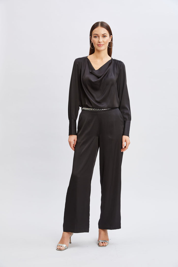 Elie Tahari T-Tahari Satin Cowl Jewel Top BLACK