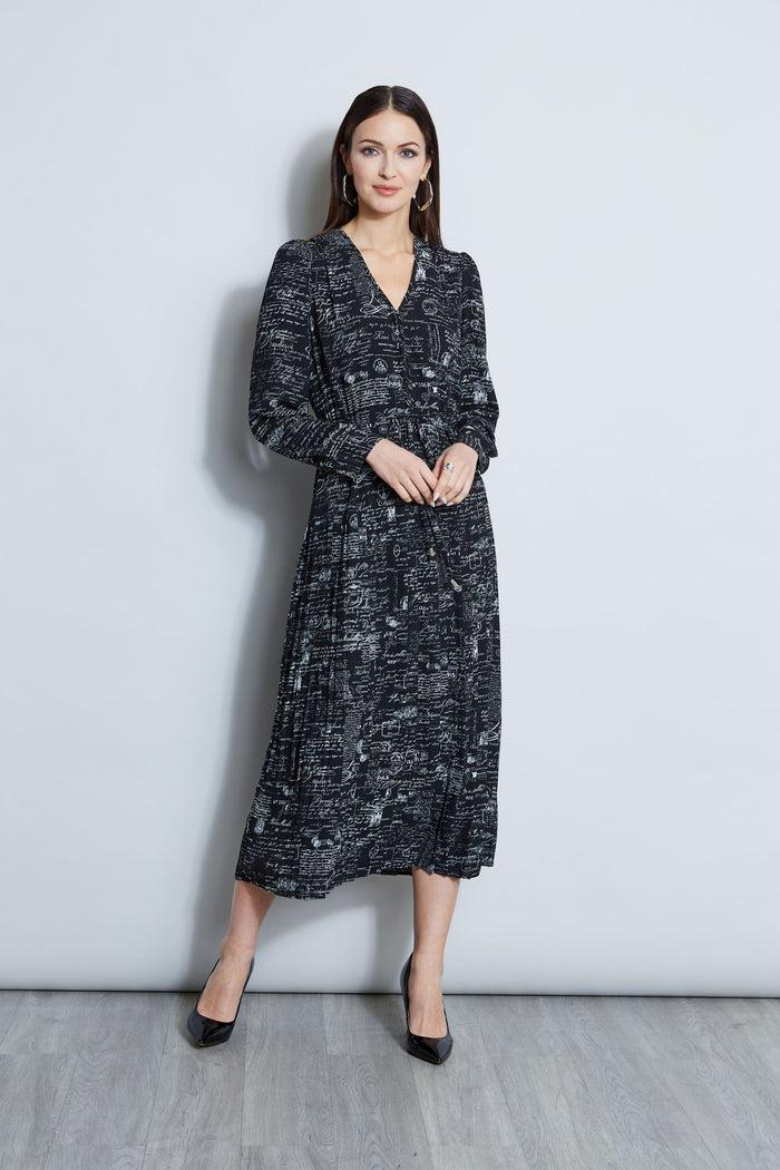 Elie Tahari T-Tahari Script Print Midi Dress BLACK