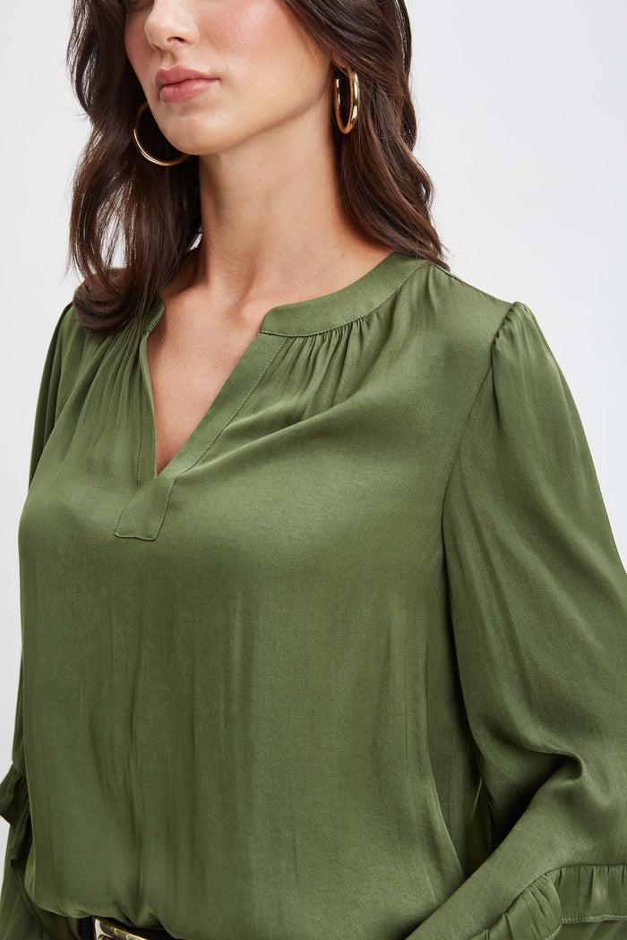Elie Tahari T-Tahari Split Neck Shirt AUTUMN GREEN