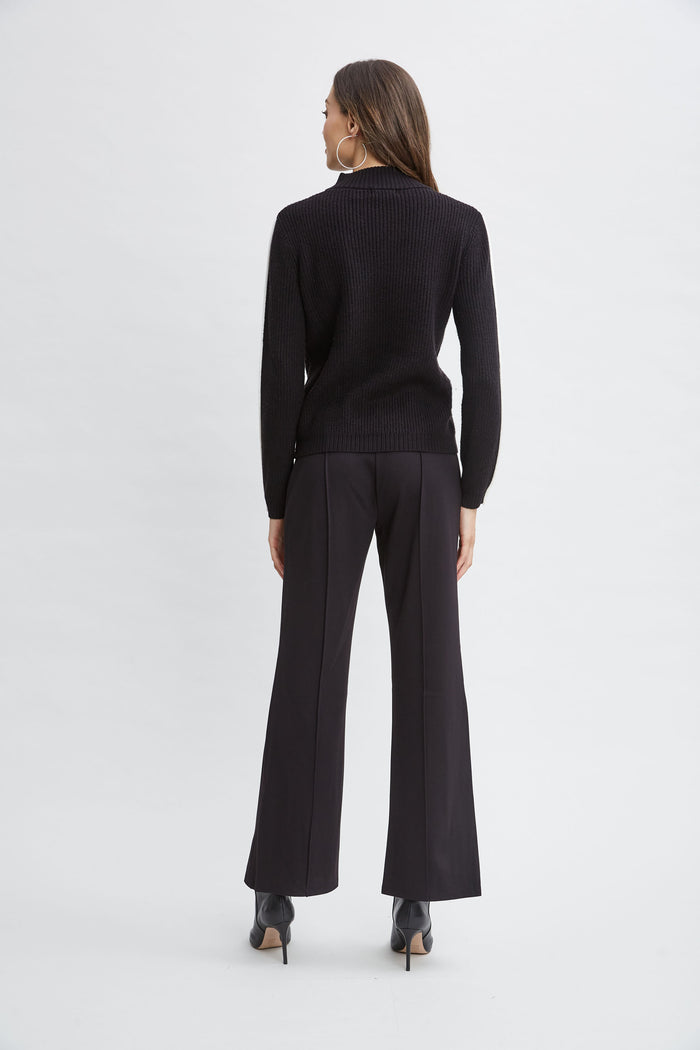 Elie Tahari T-Tahari Stripe Sleeve Sweater BLACK
