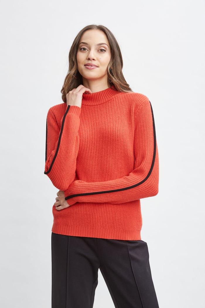 Elie Tahari T-Tahari Stripe Sleeve Sweater TOMATO
