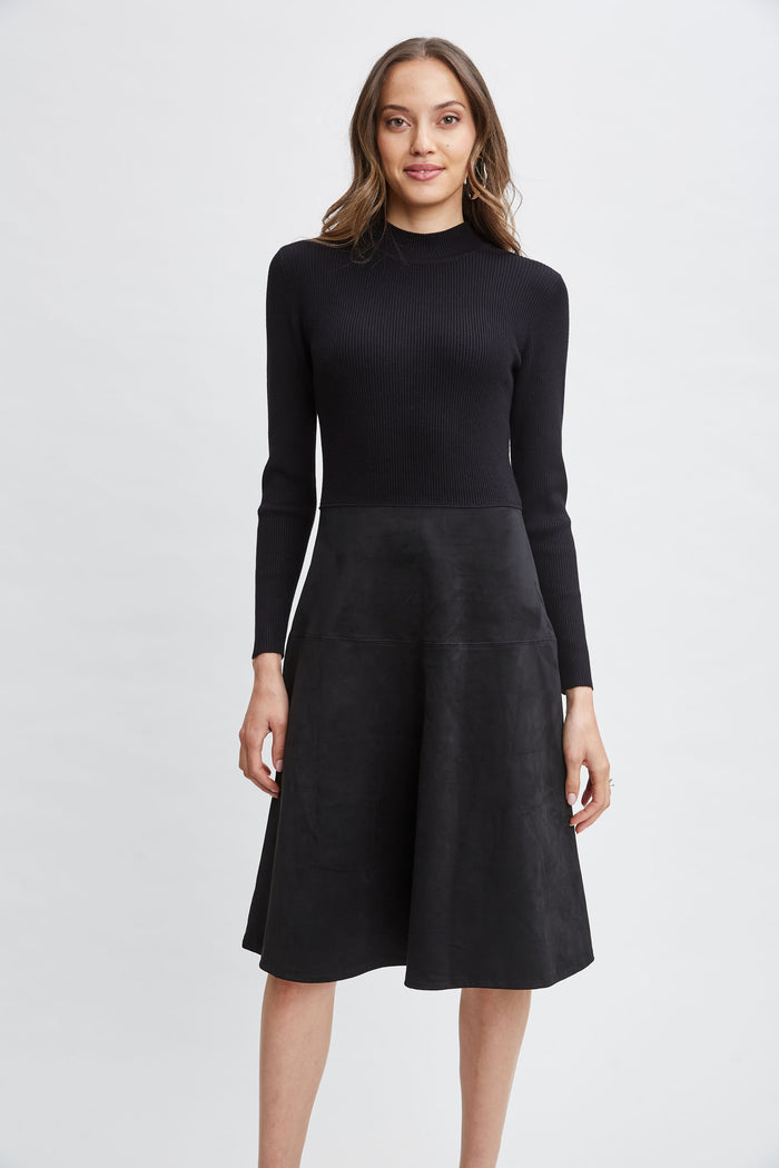 Elie Tahari T-Tahari Vegan Suede Knit Dress BLACK
