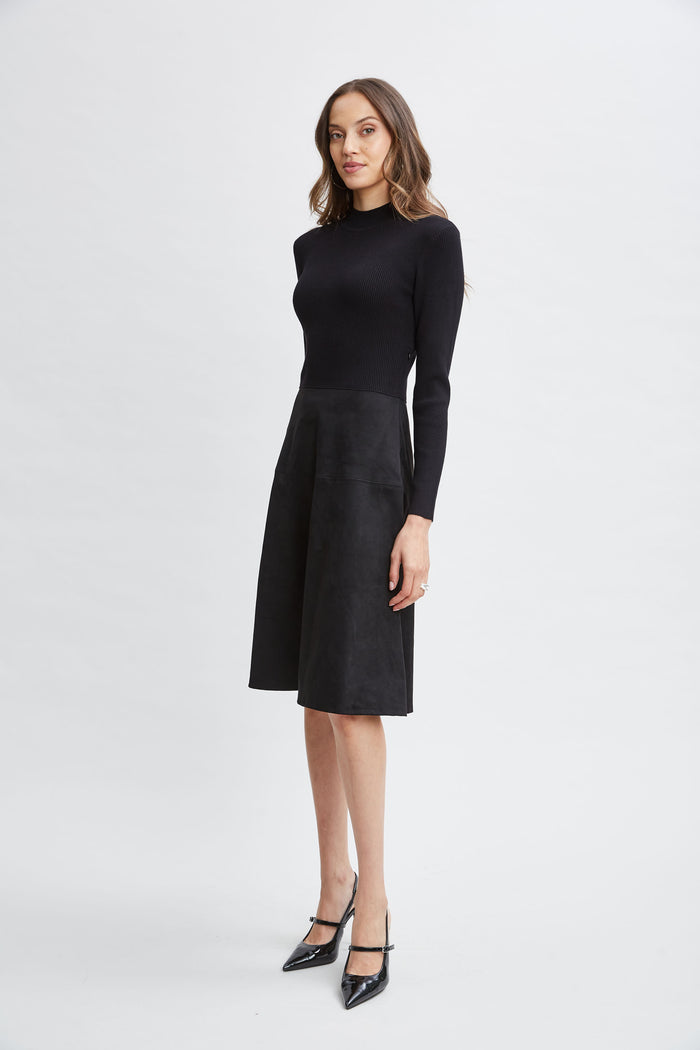 Elie Tahari T-Tahari Vegan Suede Knit Dress BLACK