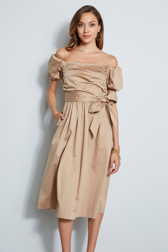 Elie Tahari Topaz Off Shoulder Midi Dress Rattan
