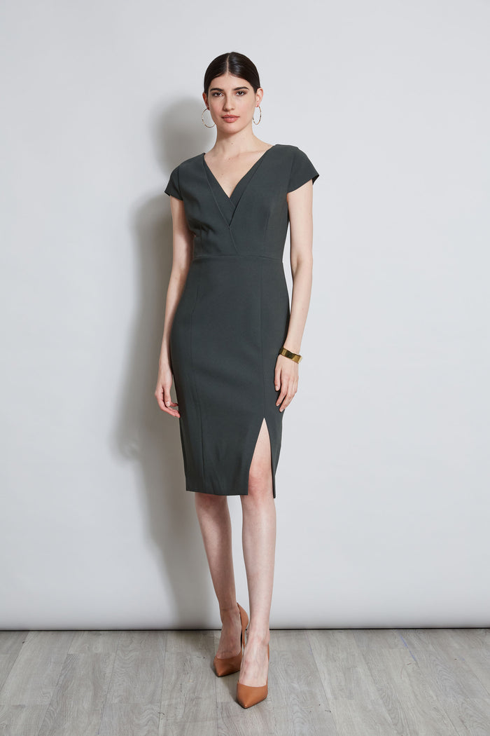 elie tahari V-Neck Crepe Dress Camouflage