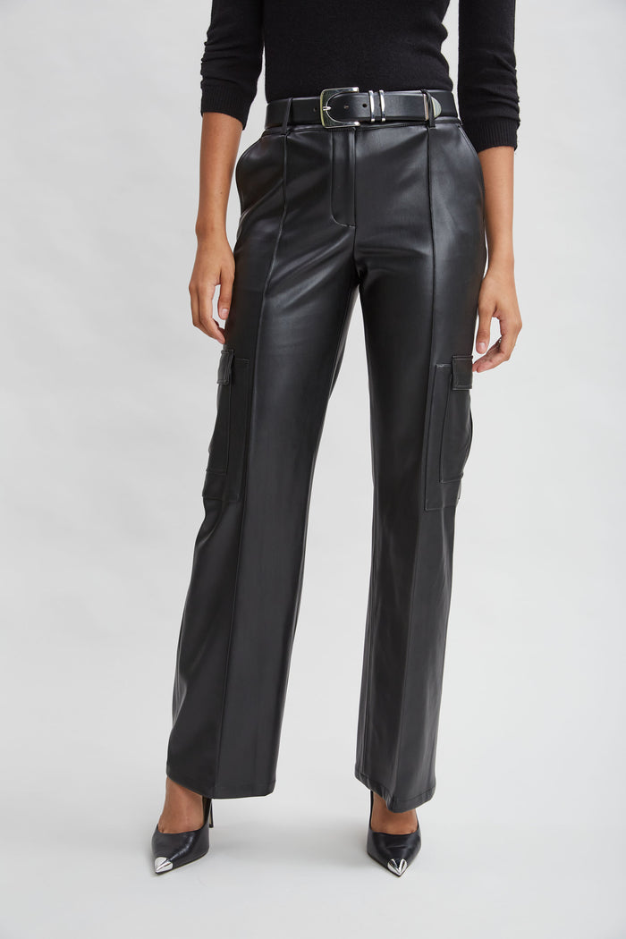 elie tahari Vegan Leather Cargo Pant BLACK