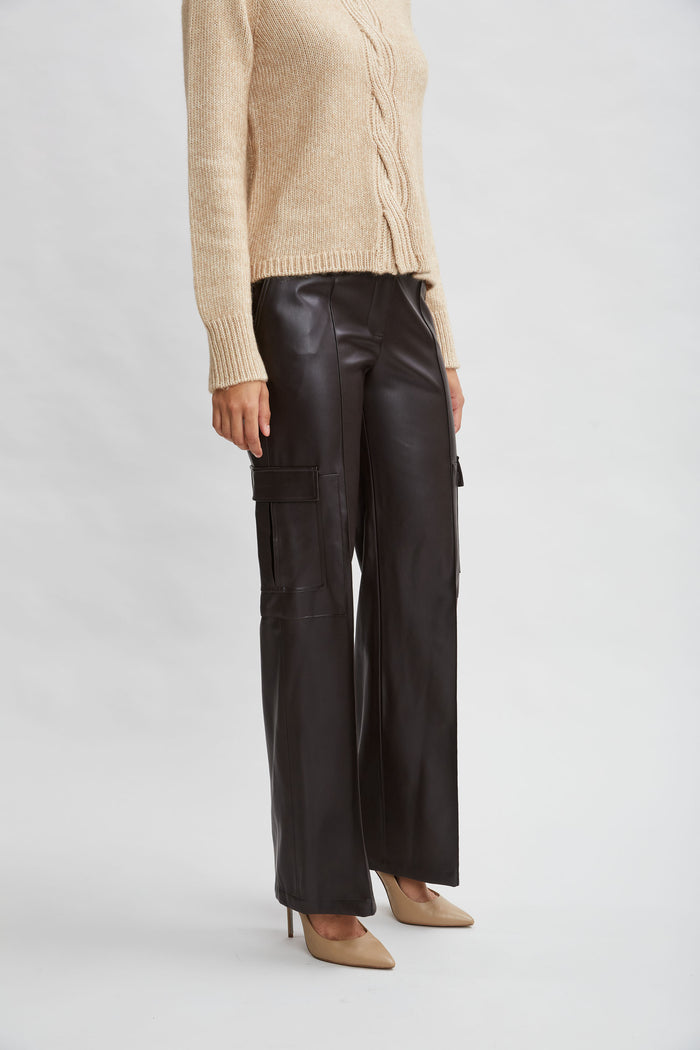 Elie Tahari Vegan Leather Cargo Pant WOOD