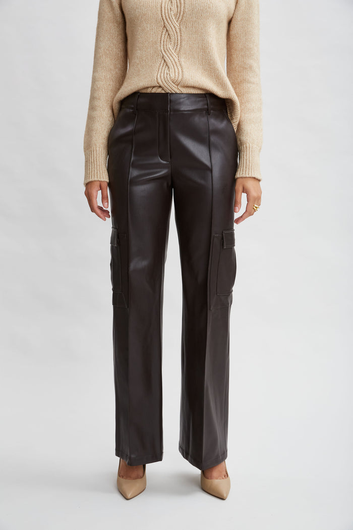 elie tahari Vegan Leather Cargo Pant WOOD