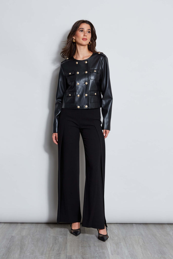 Elie Tahari Vegan Leather Crest Button Jacket Noir