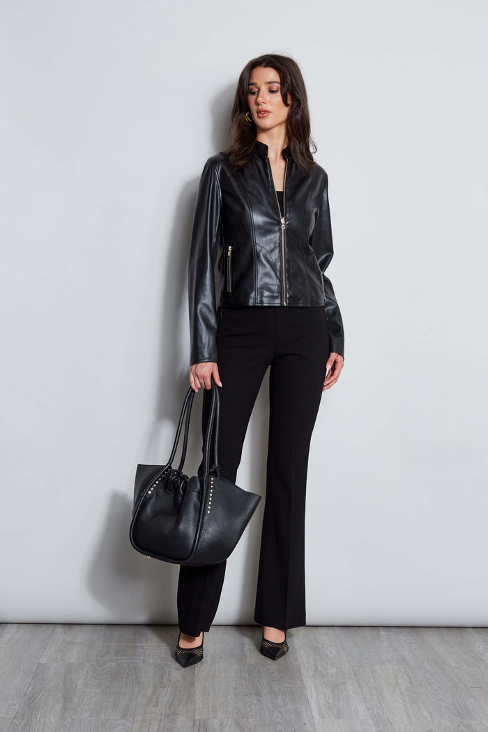 Elie Tahari Vegan Leather Moto Jacket Noir
