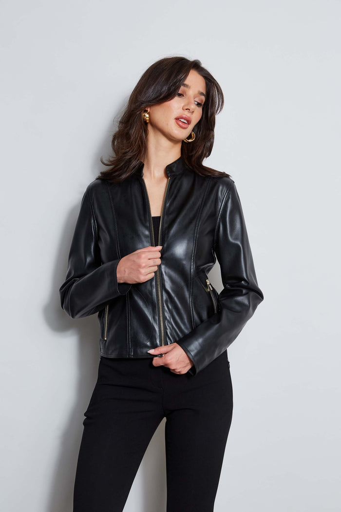 Elie Tahari Vegan Leather Moto Jacket Noir