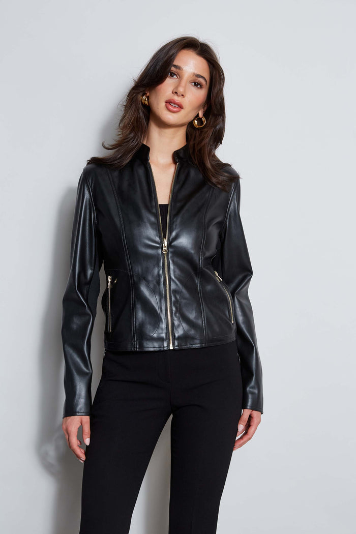 elie tahari Vegan Leather Moto Jacket Noir