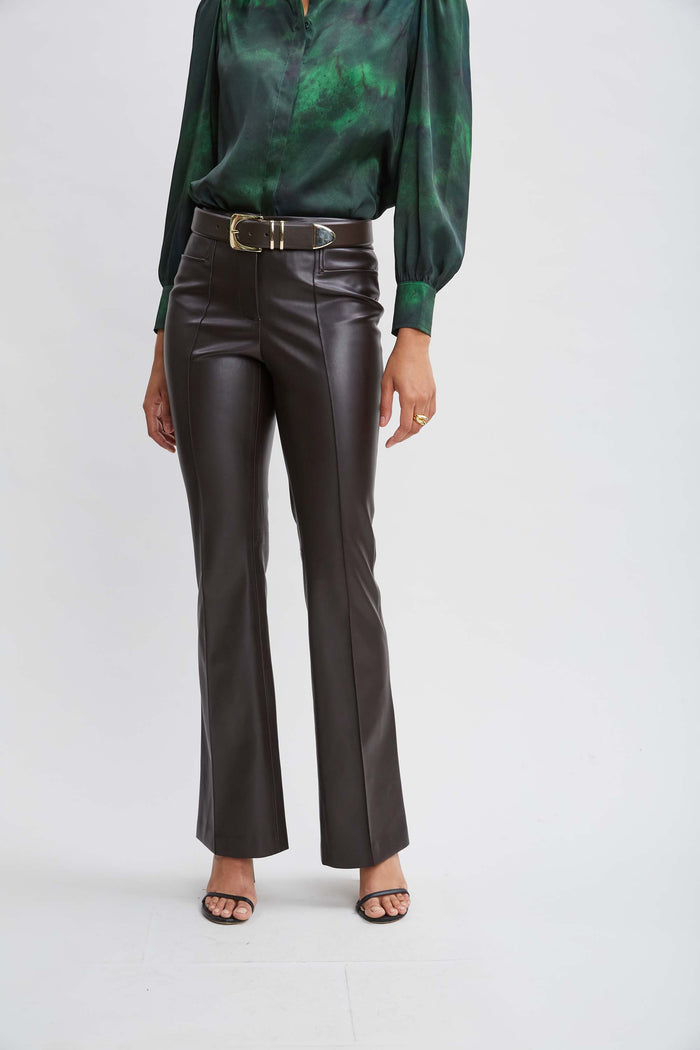 elie tahari Vegan Leather Seam Pants WOOD