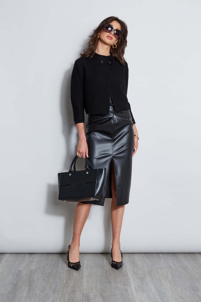 Elie Tahari Vegan Leather Twist Skirt BLACK