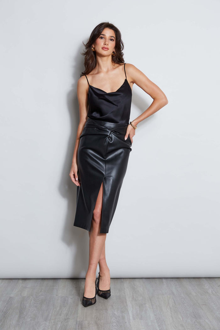 Elie Tahari Vegan Leather Twist Skirt BLACK