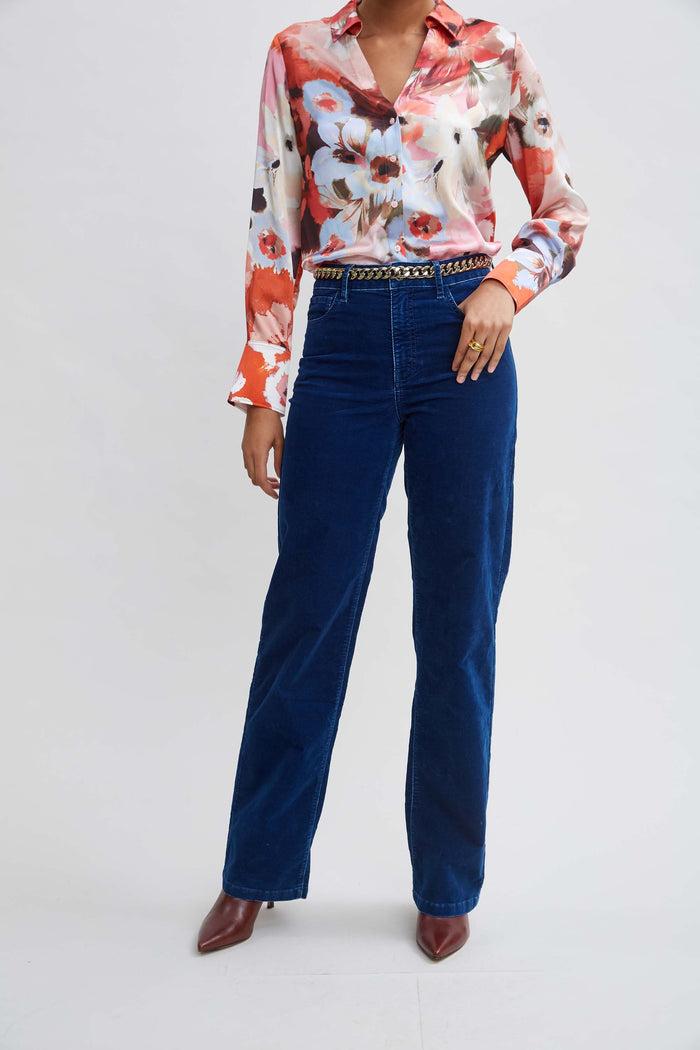 elie tahari Washed Velvet Pant PARIS BLUE