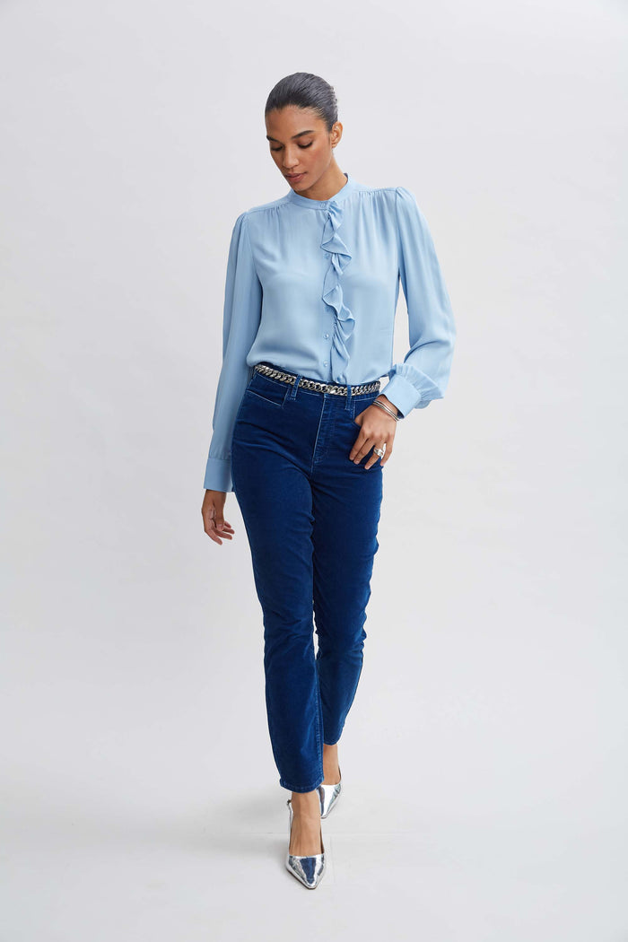 Elie Tahari Washed Velvet Slim Pant PARIS BLUE