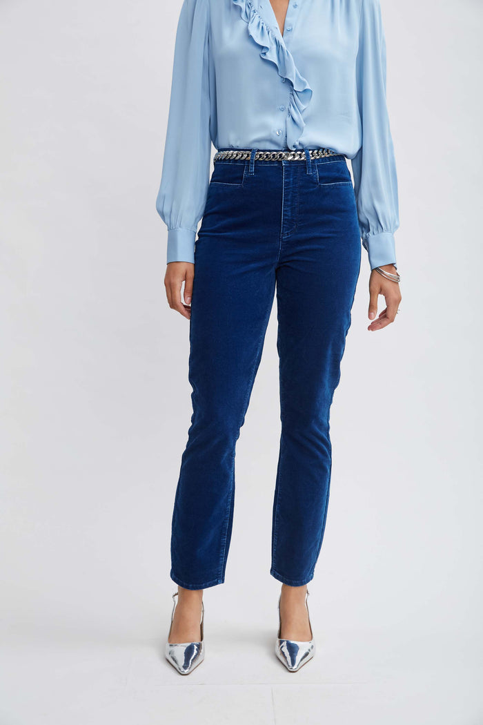 elie tahari Washed Velvet Slim Pant PARIS BLUE