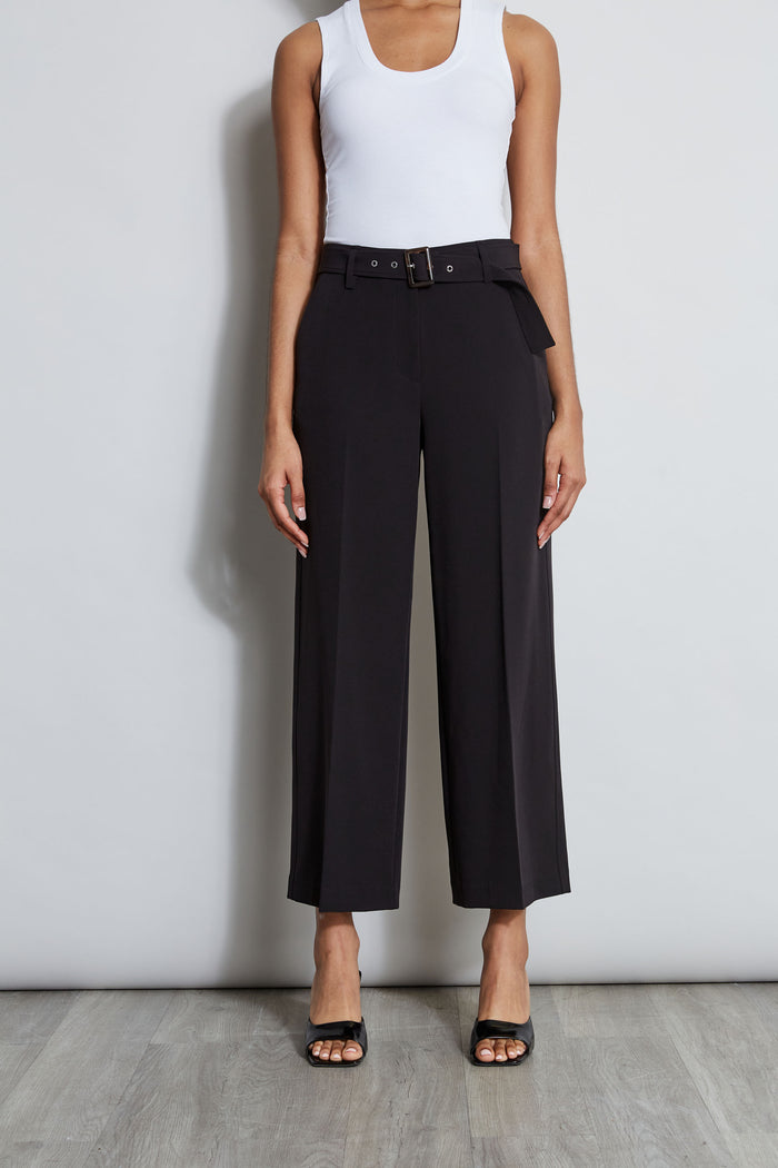elie tahari Wide Leg Cropped Belted Pant NOIR