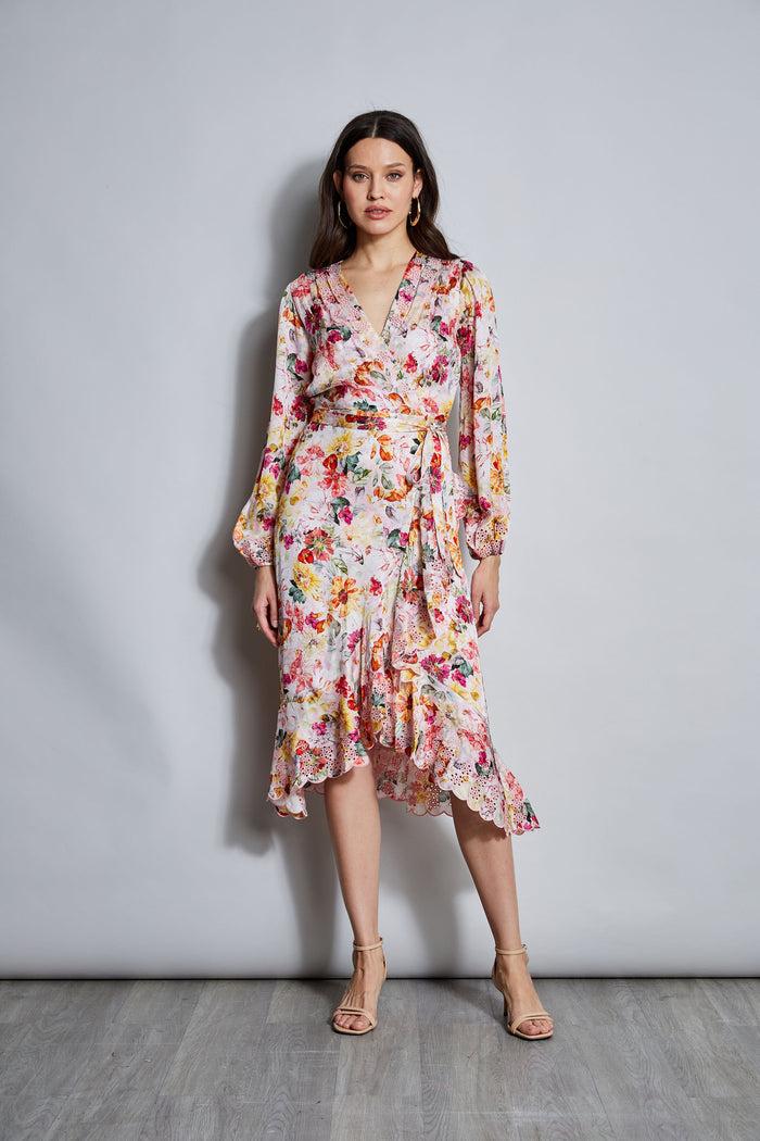 elie tahari Embroidered Floral Wrap Dress WONDERLAND PRINT