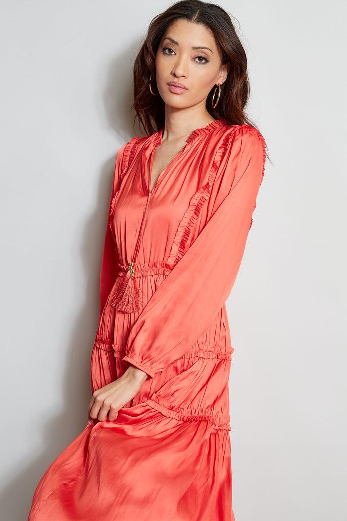 Elie Tahari Long Sleeve Ruffle Midi Dress WILD FLOWER