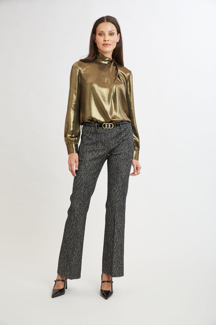 Elie Tahari Metallic Draped Neck Shirt ANTIQUE GOLD